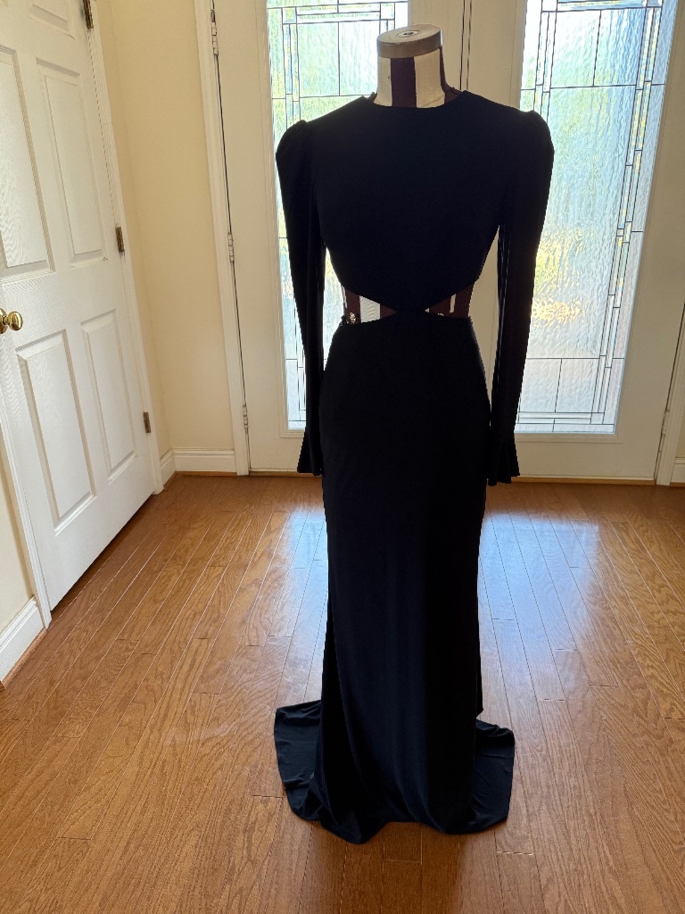 Mac Duggal 67944 Cutout Waist Long Sleeve Dress Black Size 2 NWT